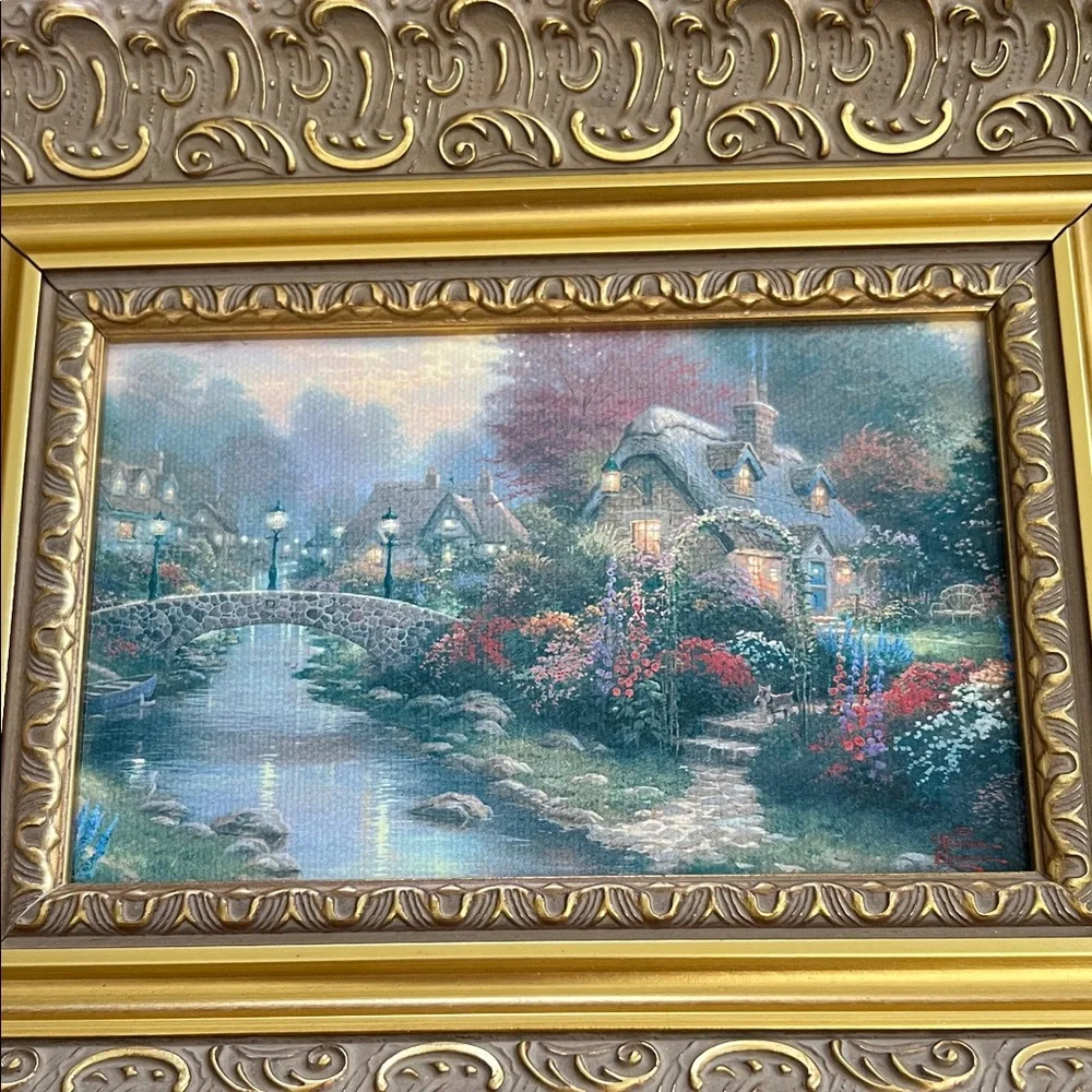 Unique Vintage Gold Framed Cottage Scene Art - Picture 2 of 4